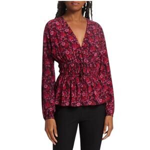 Derek Lam 10 Crosby Lilith Floral V Neck Peplum Blouse Multi Size 0 MSRP $395